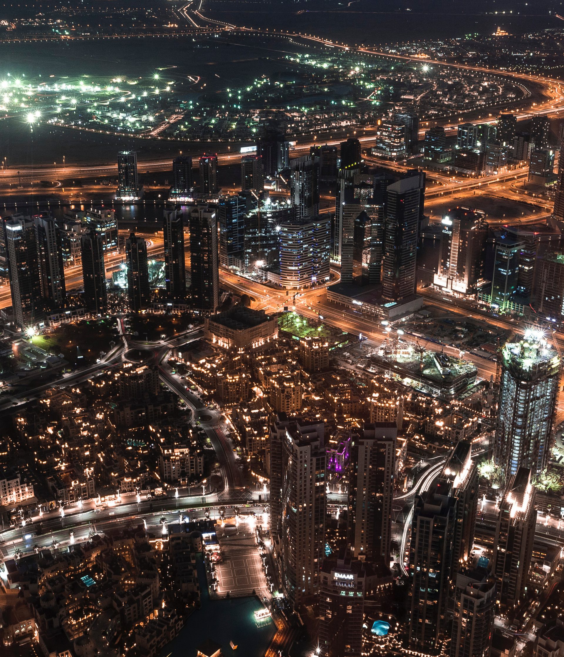 Dubai, Burj Khalifa, Skyline, Nacht, VAE, Blick auf die Stadt