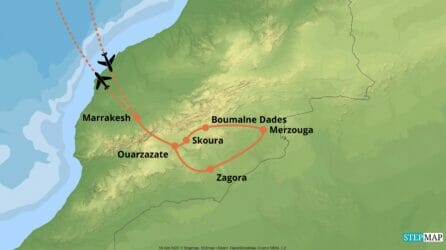 StepMap-Karte-Marokkos-Sueden-Marrakesch-goldene-Duenen-und-Westsahara