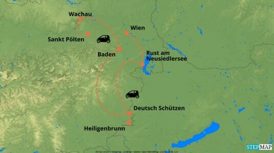 Reiseverlaufskarte Osterreich, Burgenland